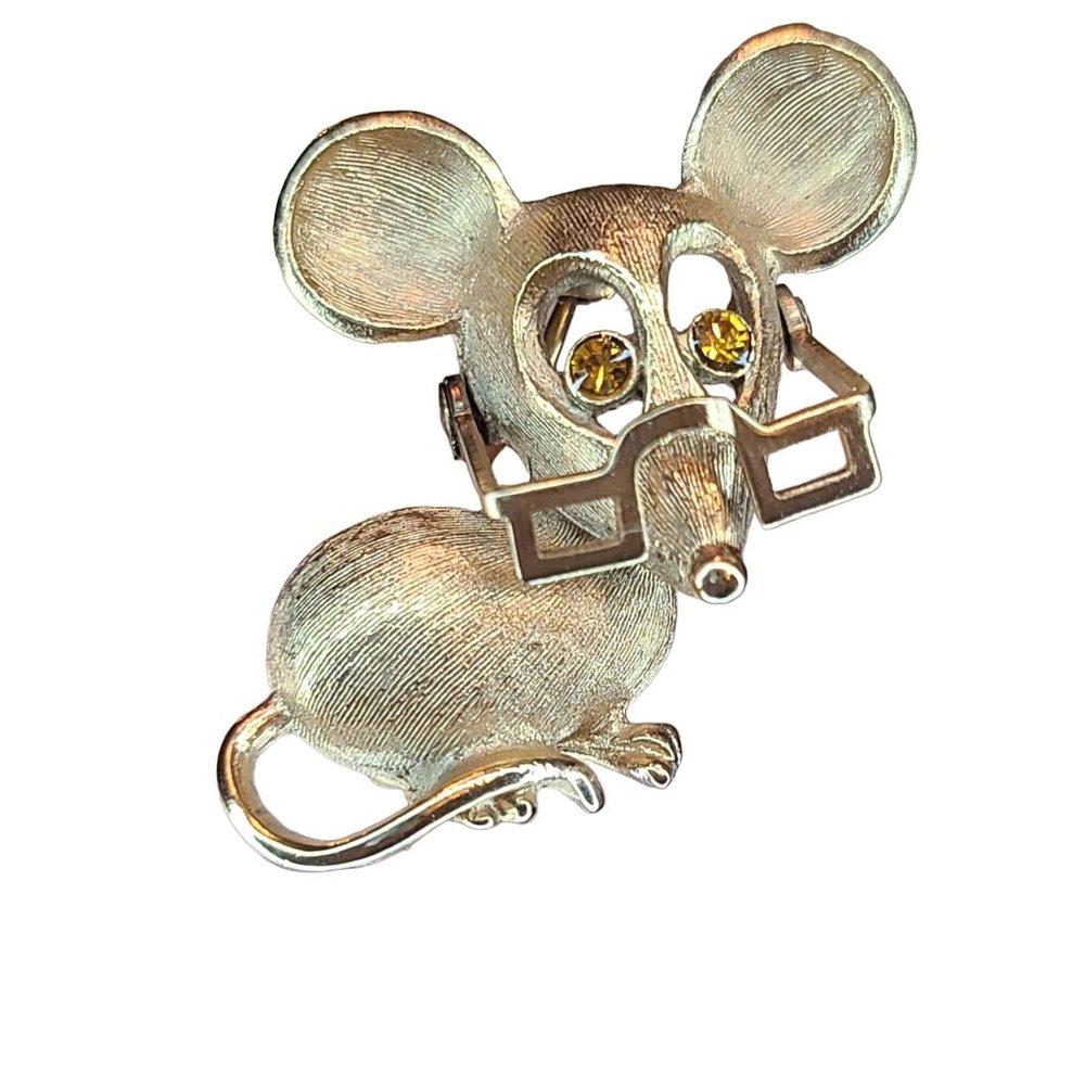 VINTAGE AVON MOUSE WITH GLASSES PIN